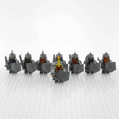 Lord the Rings Dwarves Army Minifigure Set 8pcs Including Weapons & Accessories (Dáin Ironfoot Dwarves)